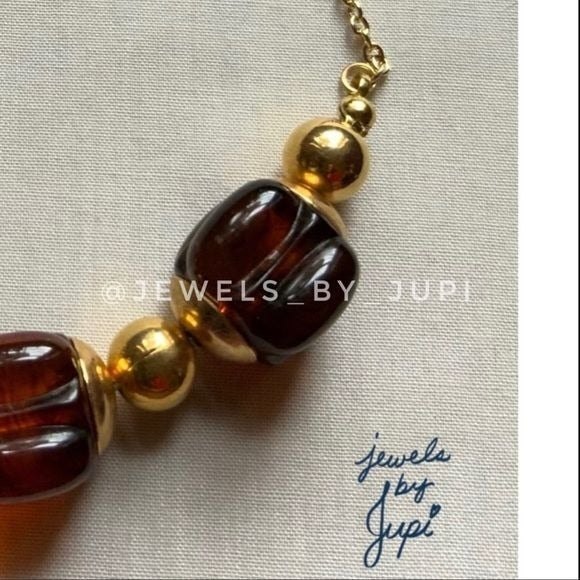 Handmade Upcycled Brown Plexiglass Beads Gold Plated Chain Necklace - Picture 3 of 5
